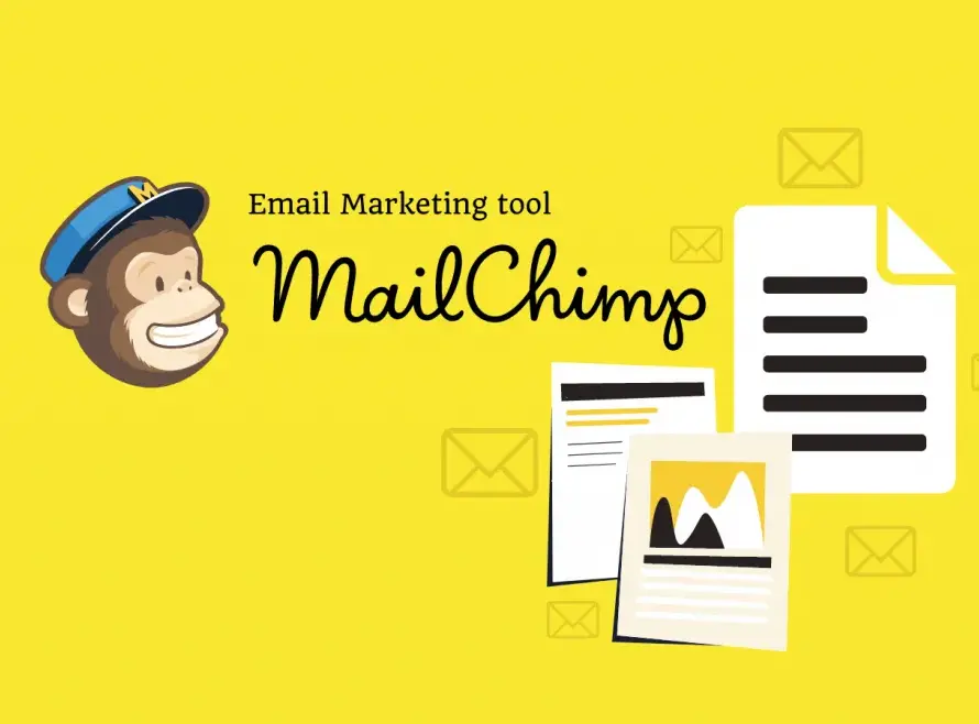 Mailchimp email marketing tool illustration with the Mailchimp mascot and envelopes