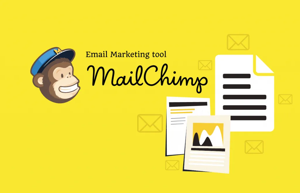 Mailchimp email marketing tool illustration with the Mailchimp mascot and envelopes