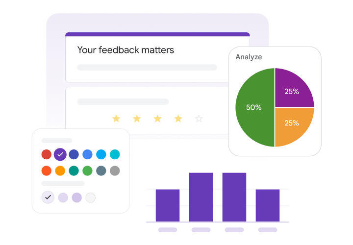 Illustration of a customer feedback dashboard with charts and a pie graph