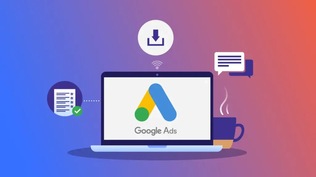a graphic showing google ads image on a laptop