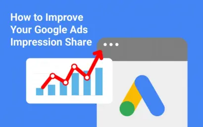 How to improve your Google Ads impression share, with a rising chart and the Google Ads logo